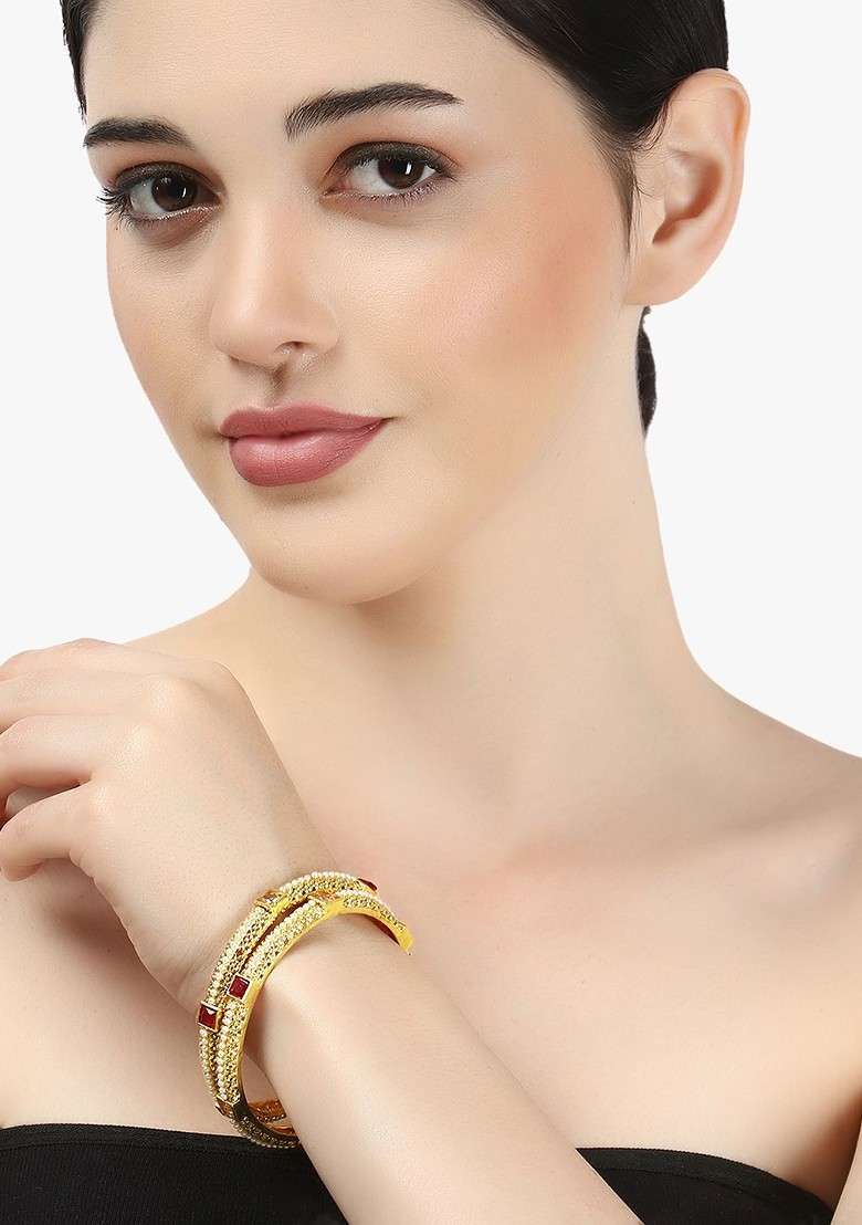 Gold Stone Studded  Gold Plated Bangle - Indya