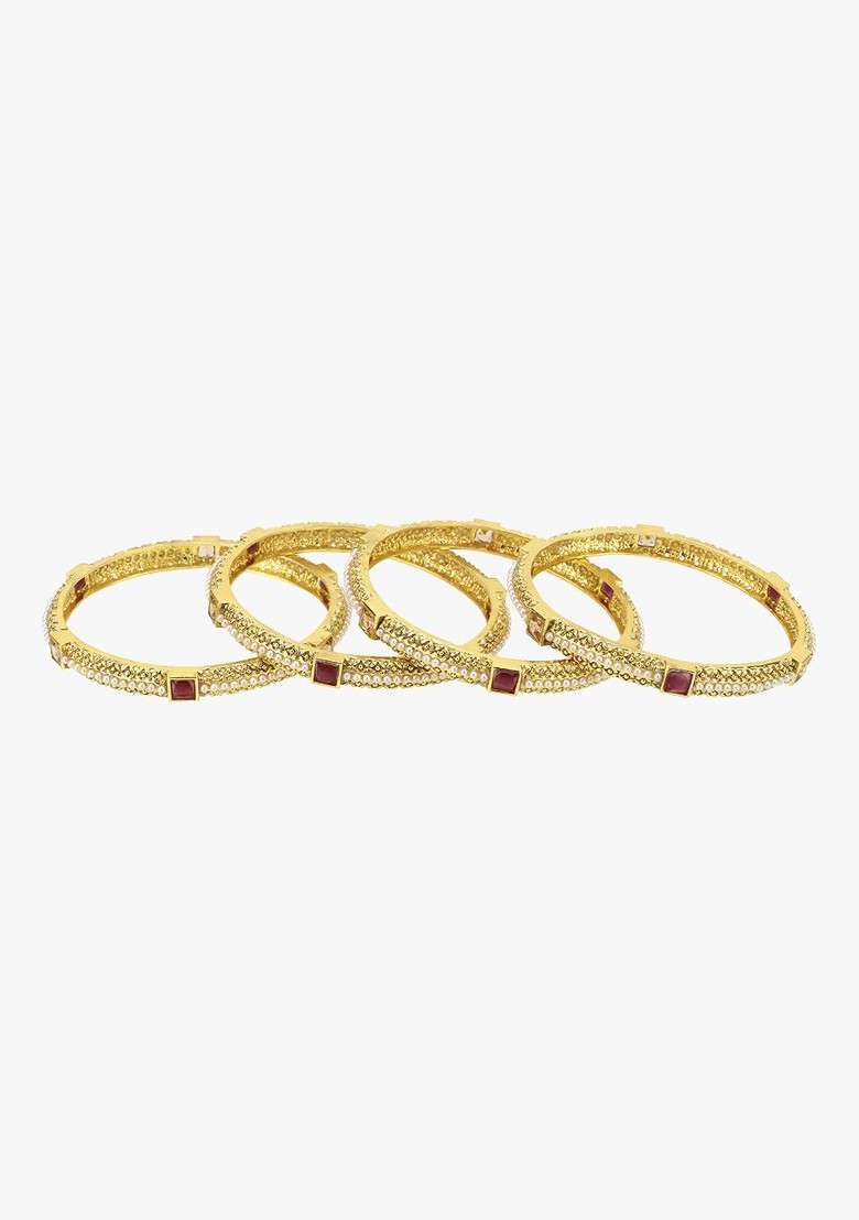 Gold Stone Studded  Gold Plated Bangle - Indya