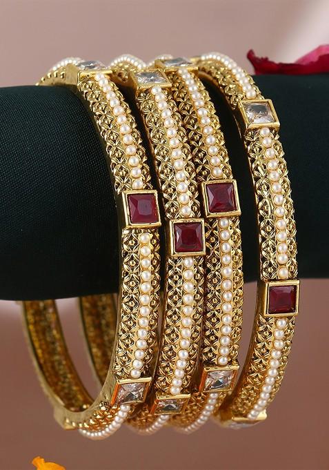Gold Stone Studded  Gold Plated Bangle