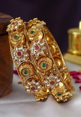 Gold Artificial Stones And Beads Gold Plated Bangle