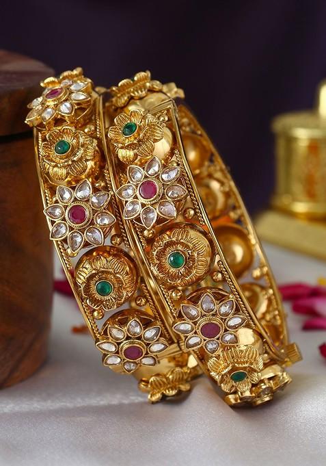 Gold Artificial Stones And Beads Gold Plated Bangle