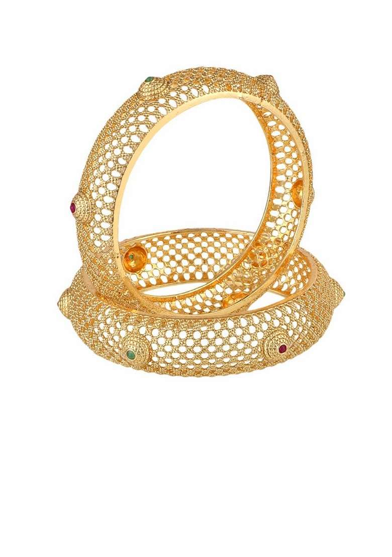 Pink  Stones Studded  Gold Plated Bangles (Set Of 2) - Indya
