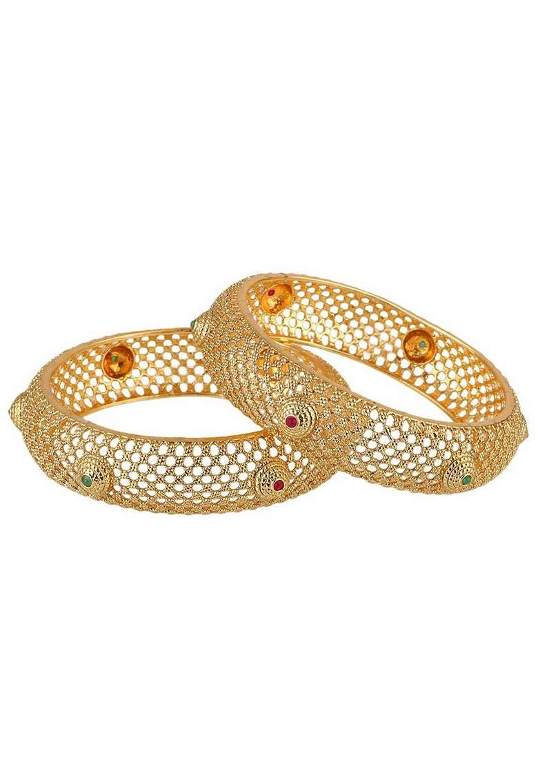Pink  Stones Studded  Gold Plated Bangles (Set Of 2) - Indya