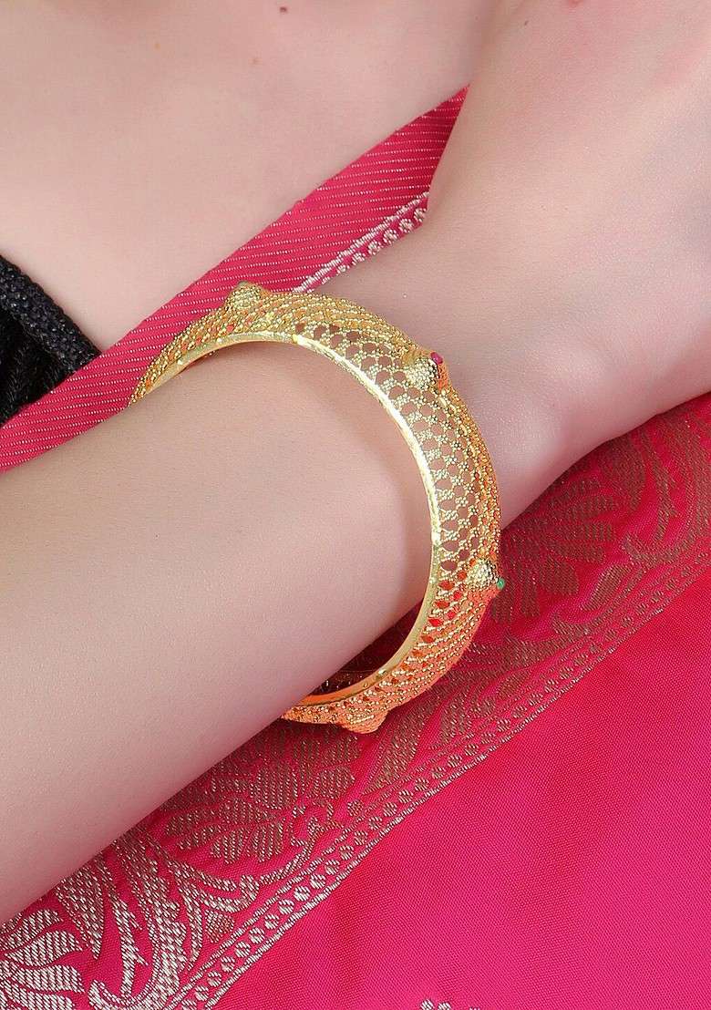 Pink  Stones Studded  Gold Plated Bangles (Set Of 2) - Indya