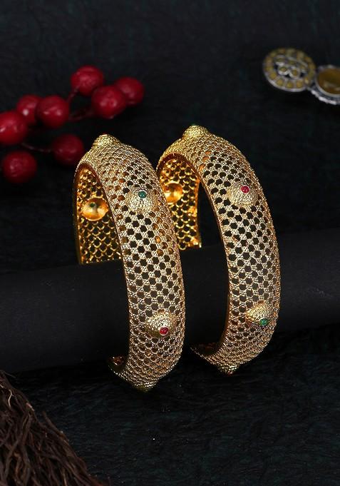 Pink  Stones Studded  Gold Plated Bangles (Set Of 2)