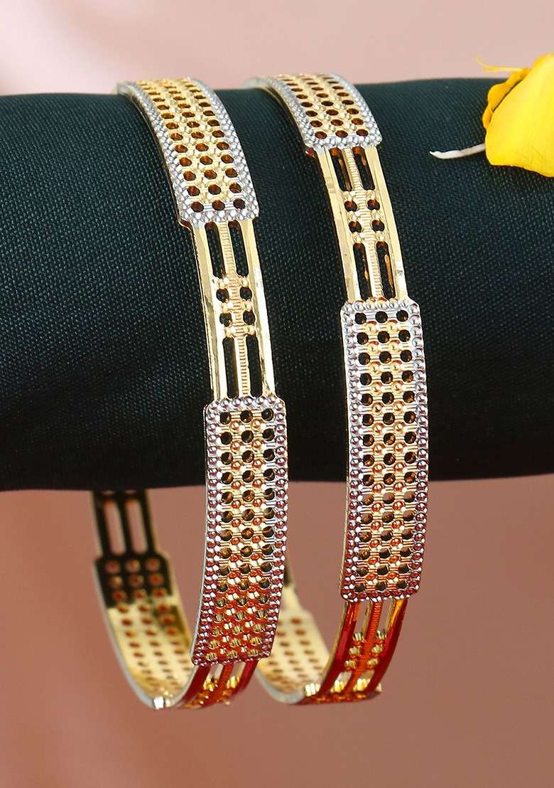 Gold Handcrafted Gold Plated Bangles (Set Of 2) - Indya