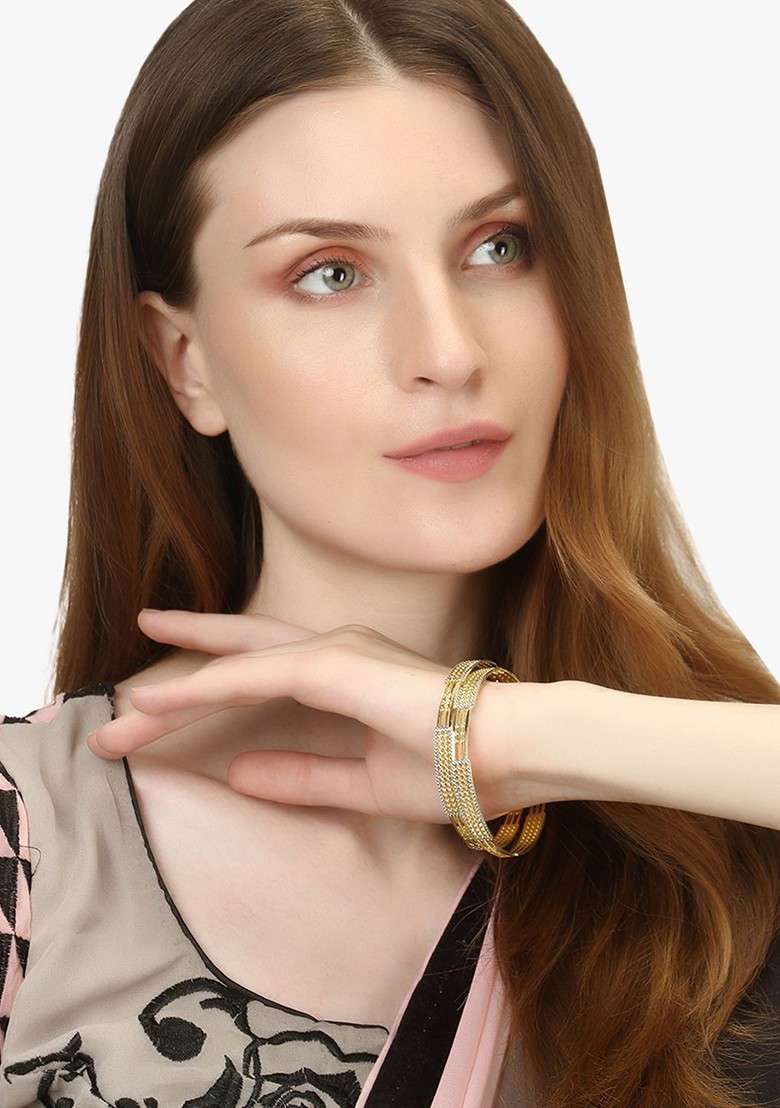 Gold Handcrafted Gold Plated Bangles (Set Of 2) - Indya