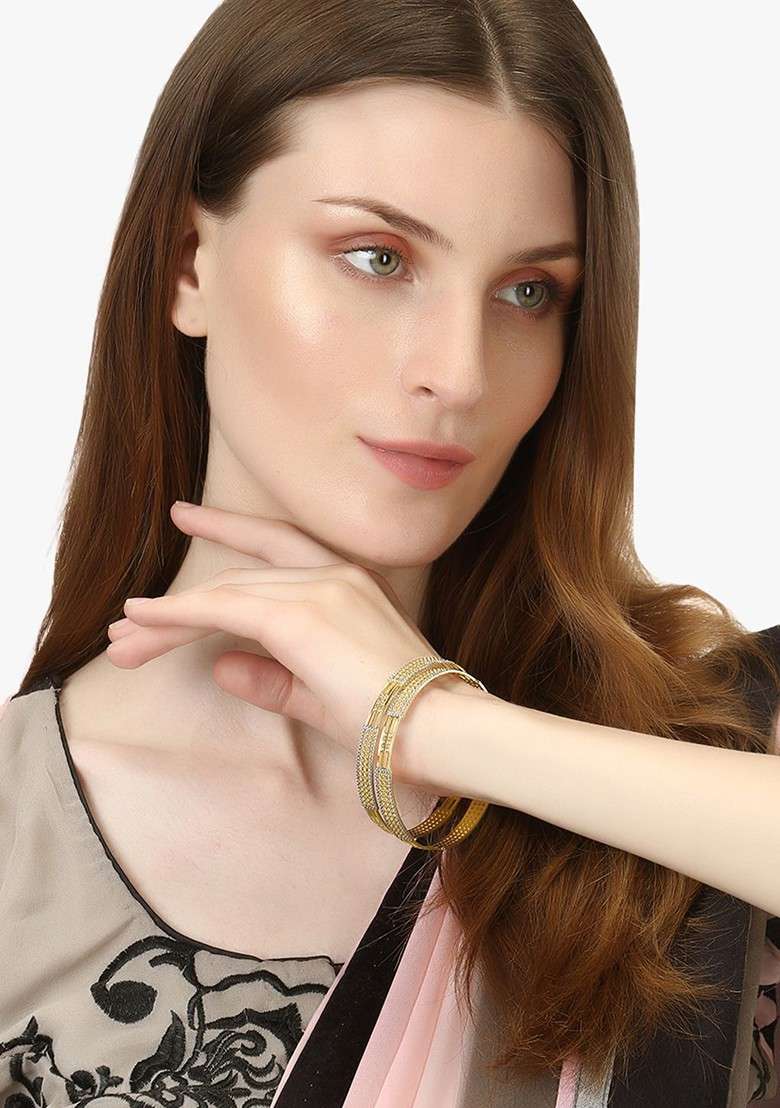 Gold Handcrafted Gold Plated Bangles (Set Of 2) - Indya