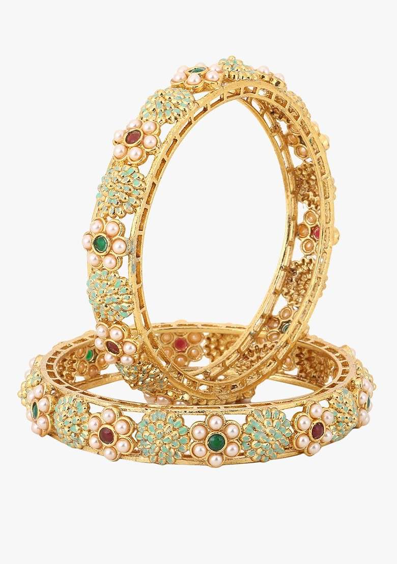 Gold Handcrafted Gold Plated Bangles (Set Of 2) - Indya
