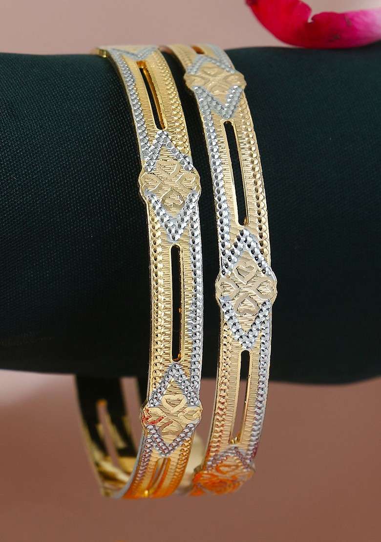 Gold Handcrafted Gold Plated Bangles (Set Of 2) - Indya