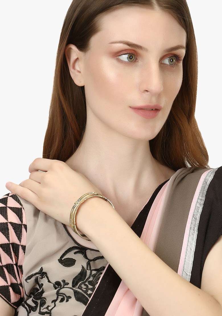 Gold Handcrafted Gold Plated Bangles (Set Of 2) - Indya
