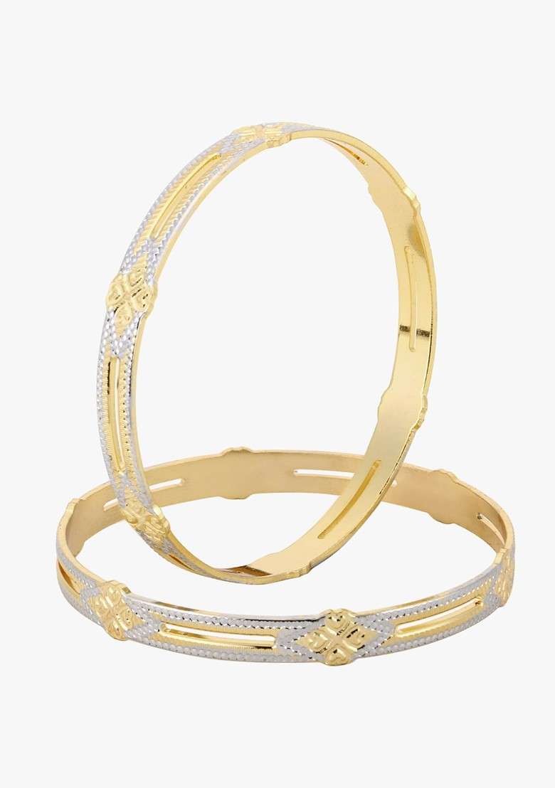 Gold Handcrafted Gold Plated Bangles (Set Of 2) - Indya
