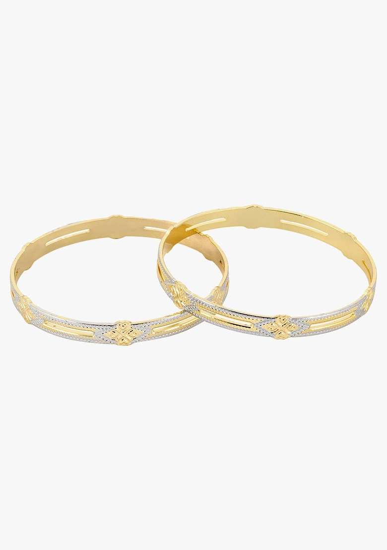 Gold Handcrafted Gold Plated Bangles (Set Of 2) - Indya
