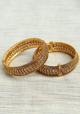 Gold Handcrafted Gold Plated Bangles (Set Of 2)