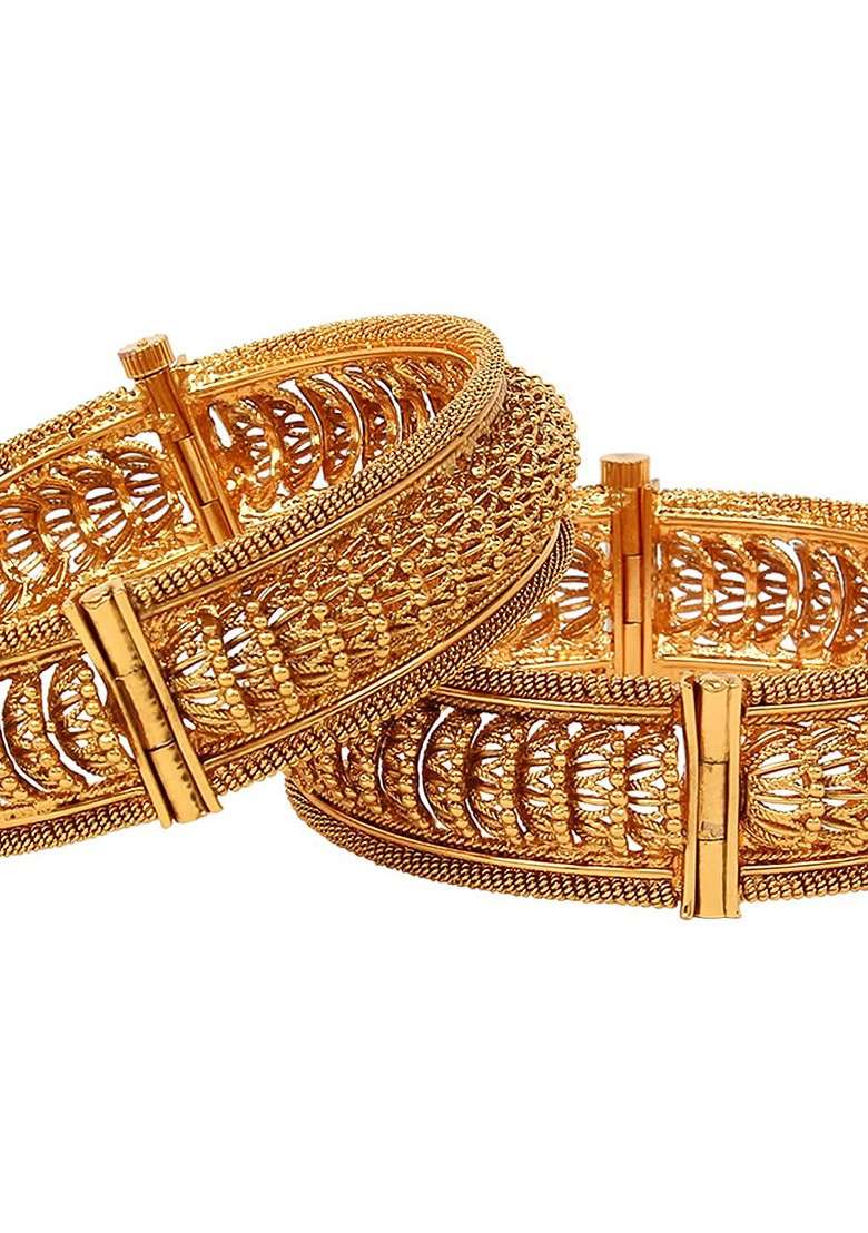 Gold Handcrafted Gold Plated Bangles (Set Of 2) - Indya