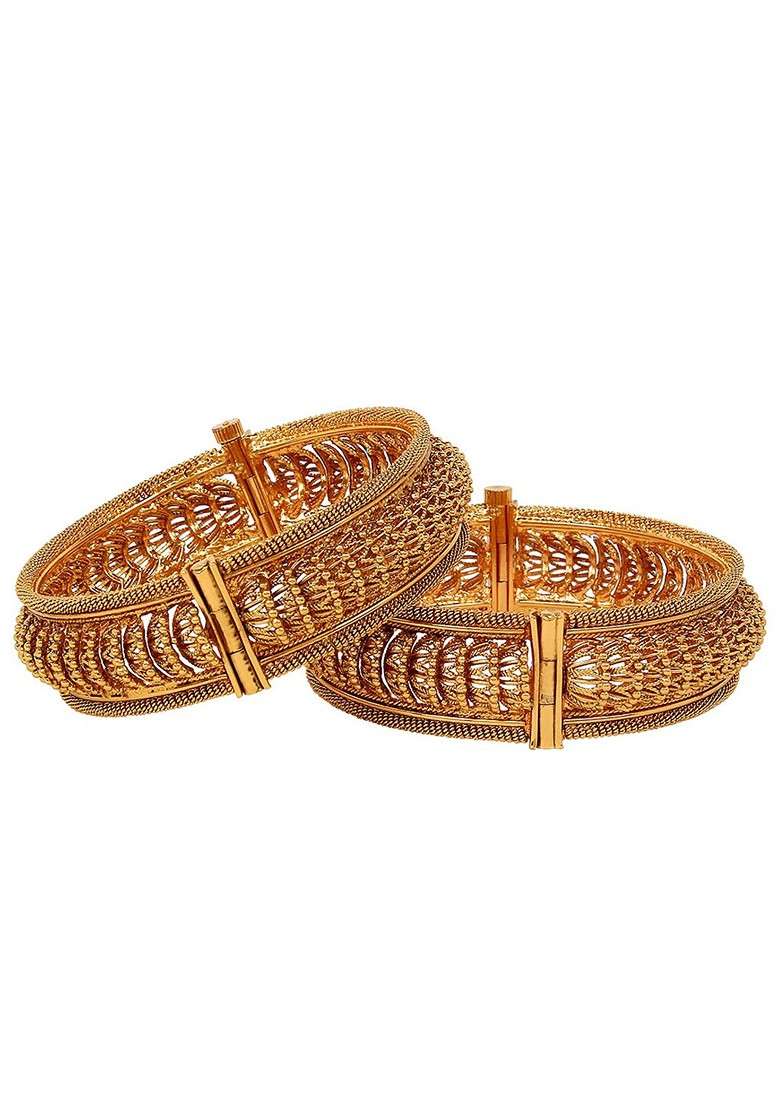 Gold Handcrafted Gold Plated Bangles (Set Of 2) - Indya