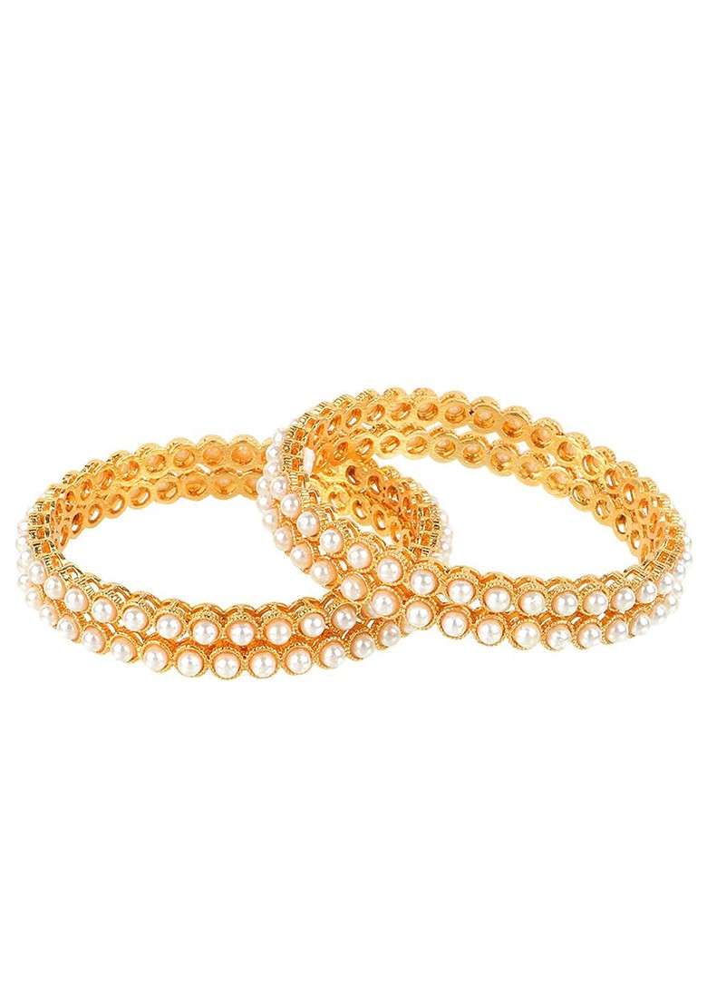 Gold Beaded Gold Plated Bangle - Indya