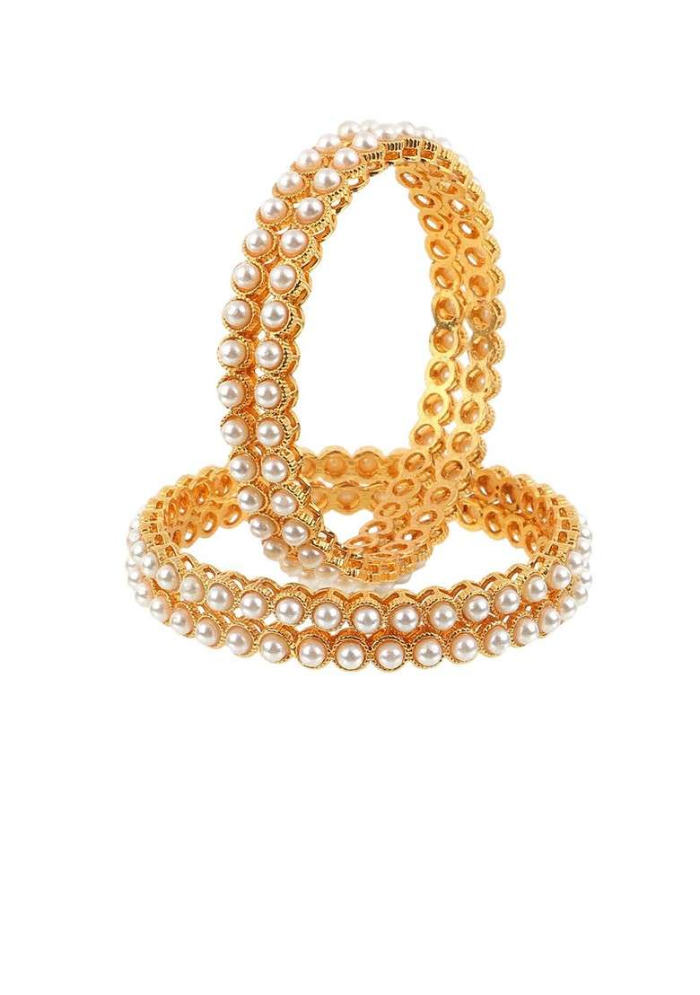 Gold Beaded Gold Plated Bangle - Indya