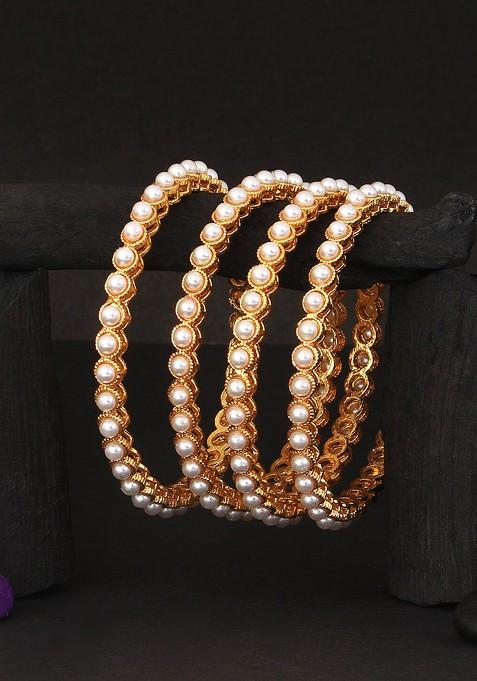 Gold Beaded Gold Plated Bangle