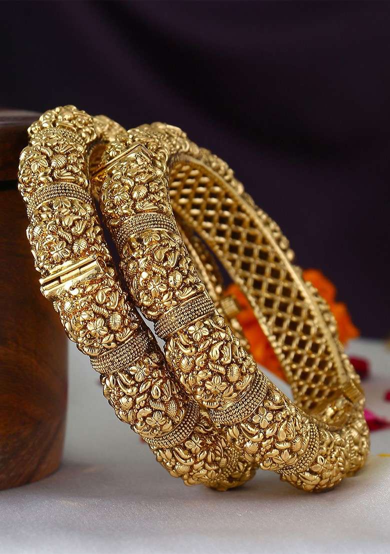 Gold Plain Gold Plated Bangles (Set Of 2) - Indya