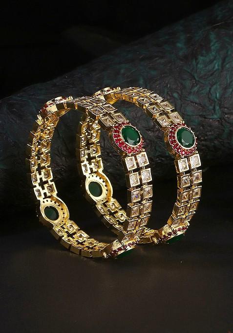 Gold Pearl Beaded Gold Plated Bangle