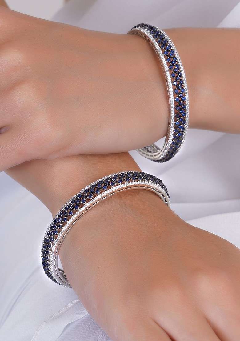 Silver Plain Rhodium Plated Bangles (Set Of 2) - Indya