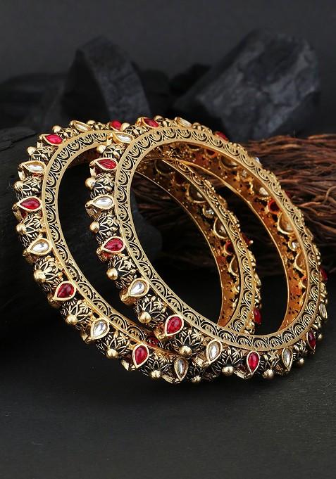Gold Stone Studded  Gold Plated Bangles (Set Of 2)