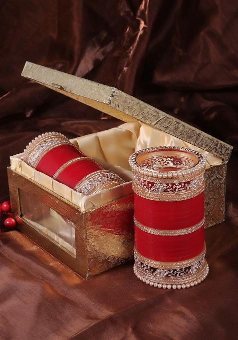 Red Stone Studded  Gold Plated Bangle