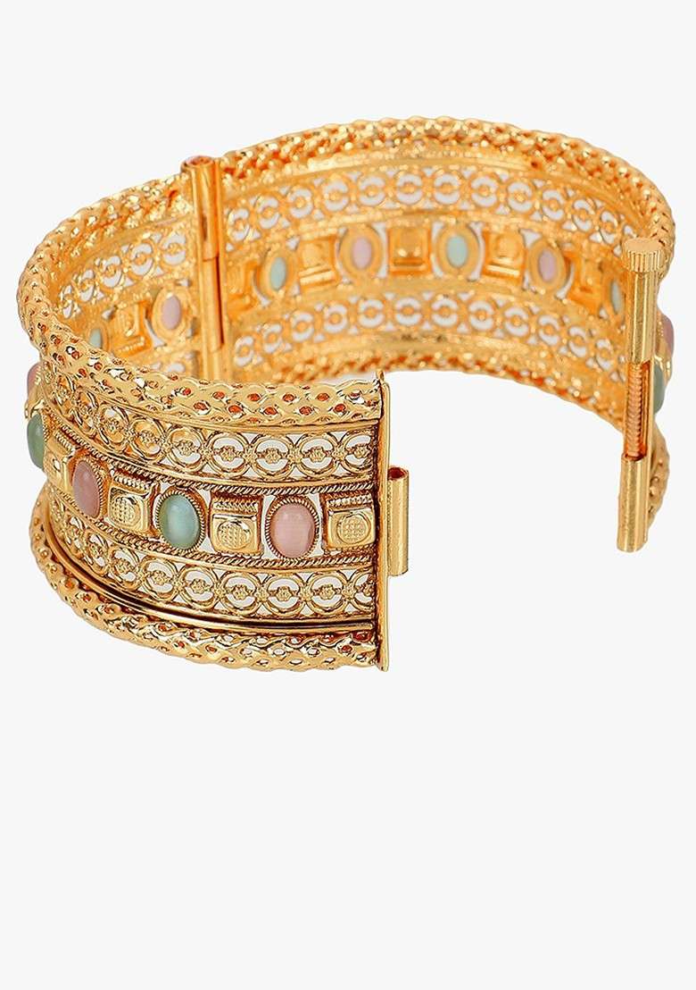 Gold  Stones Studded  Gold Plated Bangles (Set Of 2) - Indya