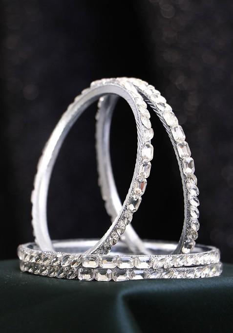 Silver Stone Studded  Rhodium Plated Bangle