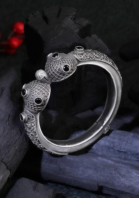 Black Stone Studded  Silver Plated  Bangle