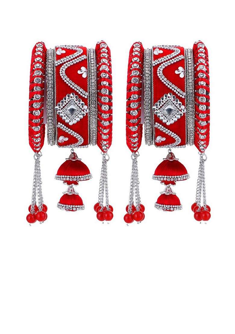 Red Stone Studded  Silver Plated  Bangle - Indya