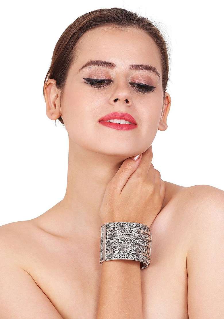Silver Plain Silver Plated  Bangle - Indya
