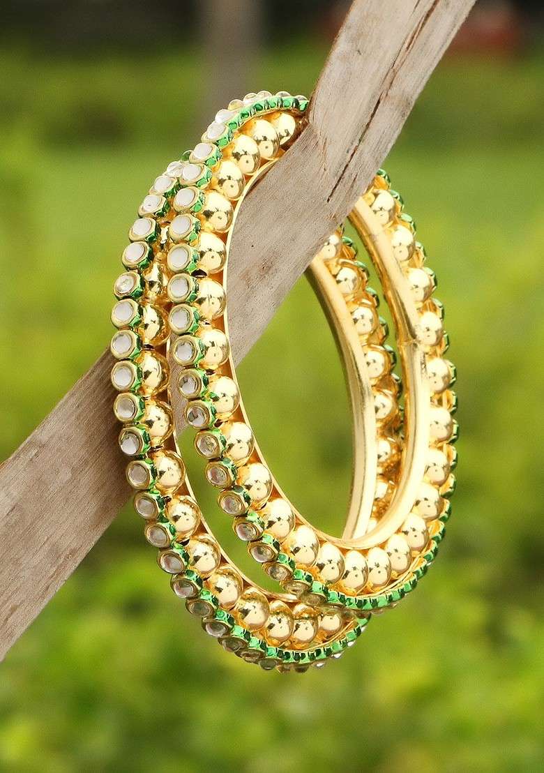 Gold Studded  And Beaded  Gold Plated Bangle - Indya