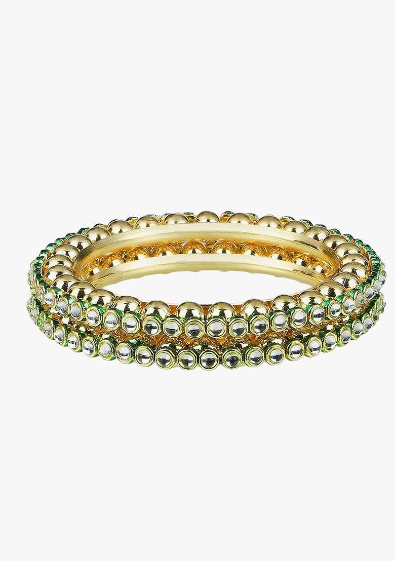 Gold Studded  And Beaded  Gold Plated Bangle - Indya