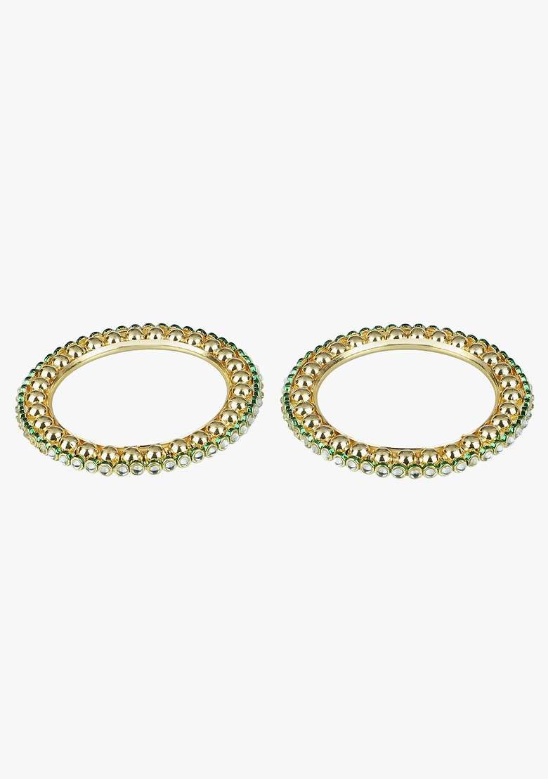 Gold Studded  And Beaded  Gold Plated Bangle - Indya