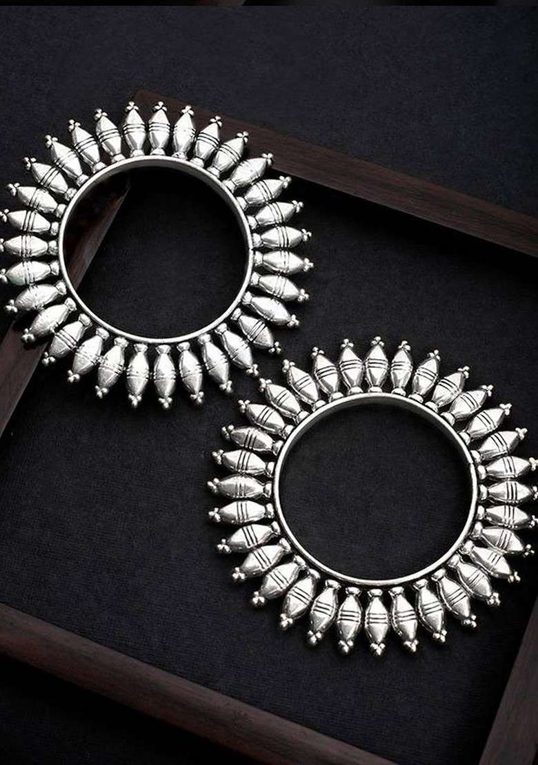 Silver Handcrafted Silver Plated  Bangles (Set Of 2) - Indya