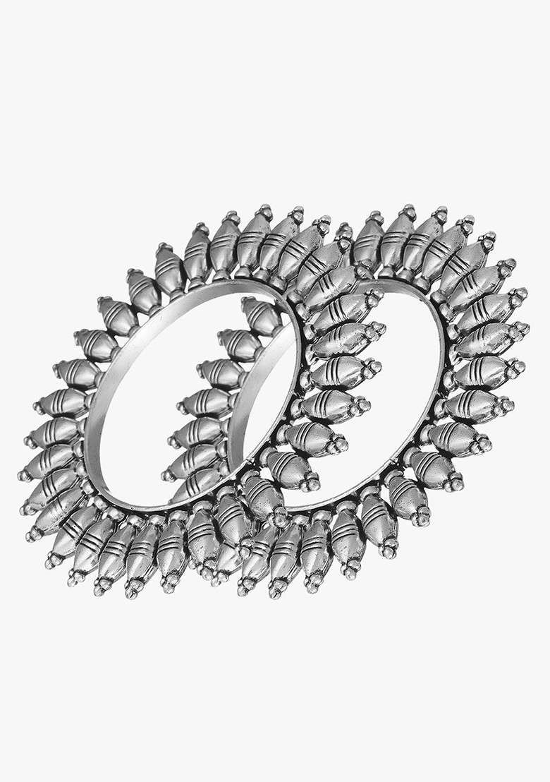 Silver Handcrafted Silver Plated  Bangles (Set Of 2) - Indya