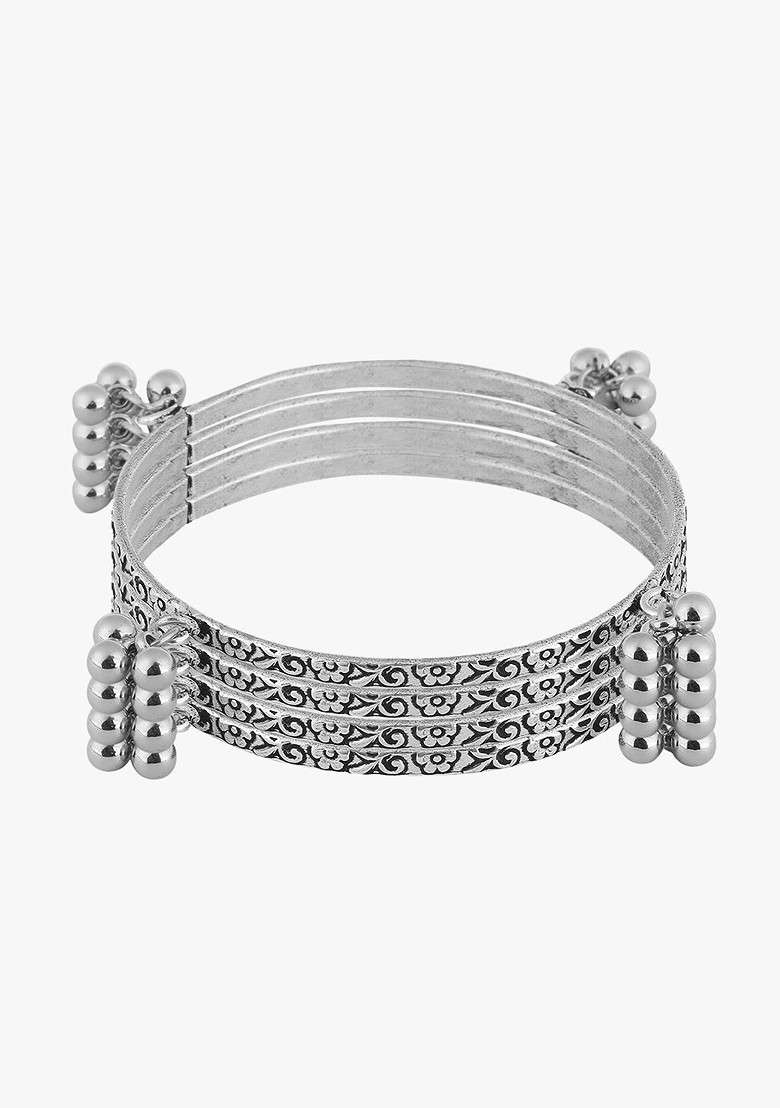 Silver Handcrafted Silver Plated  Bangle - Indya