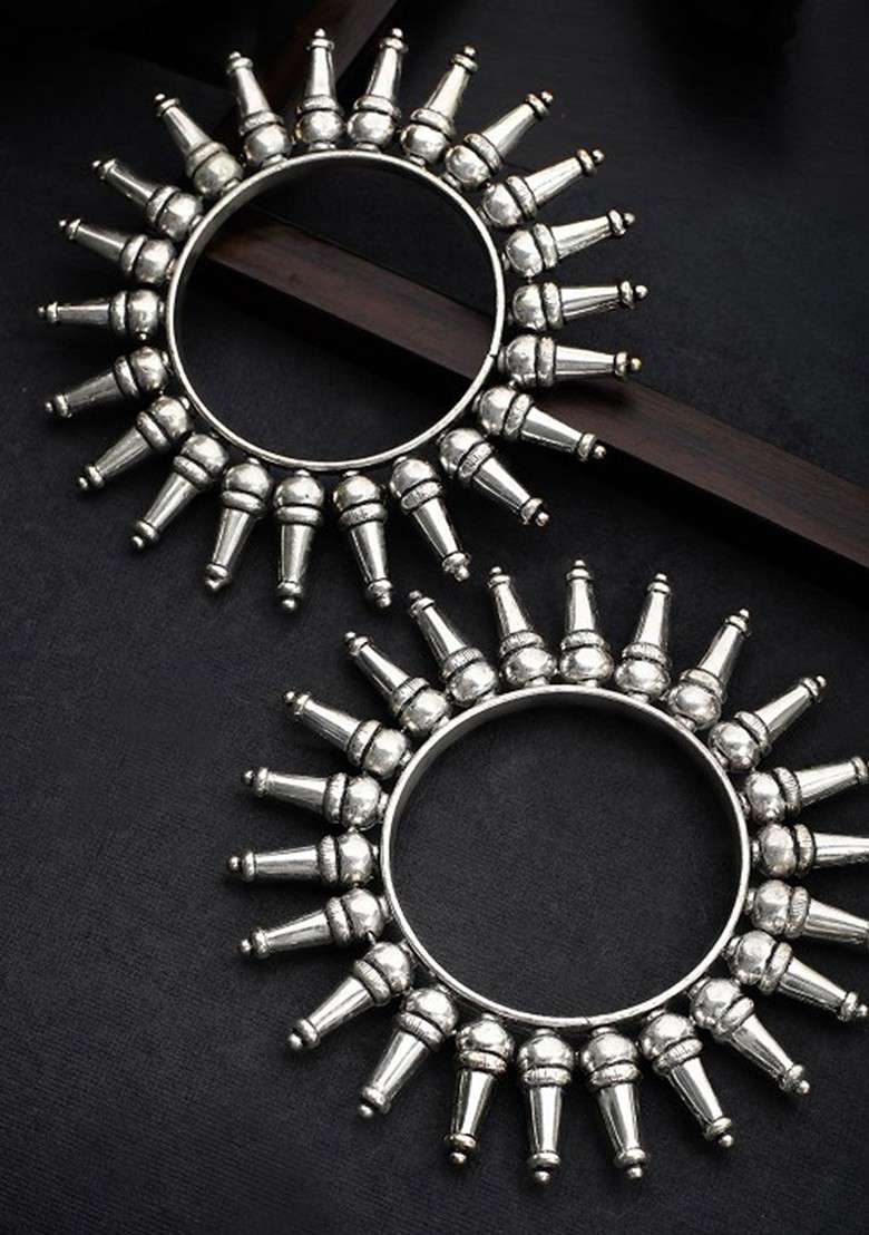 Silver Handcrafted Silver Plated  Bangles (Set Of 2) - Indya