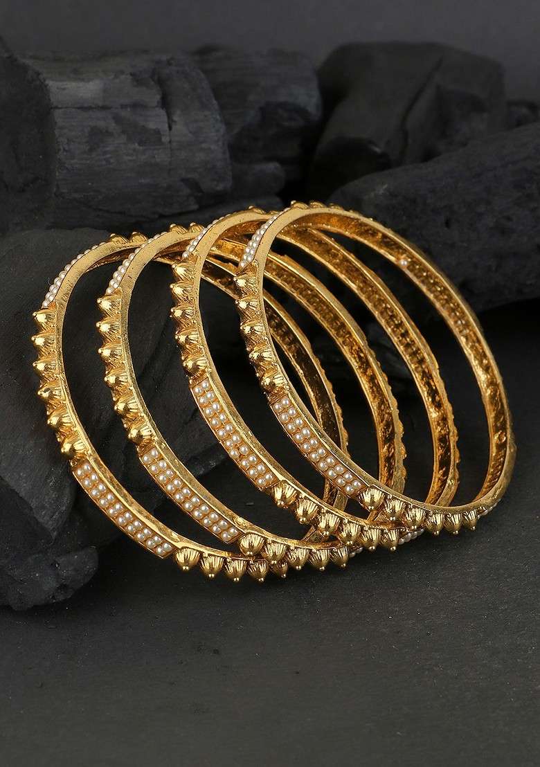 Gold Plain Gold Plated Bangle - Indya