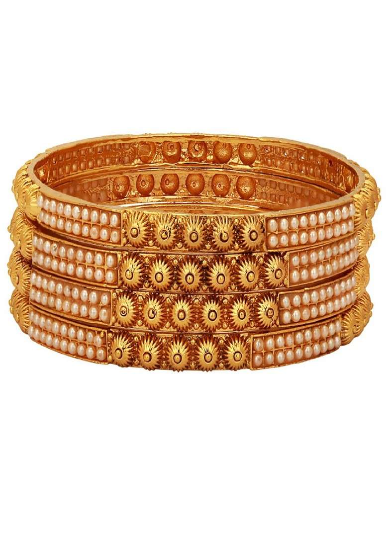 Gold Plain Gold Plated Bangle - Indya