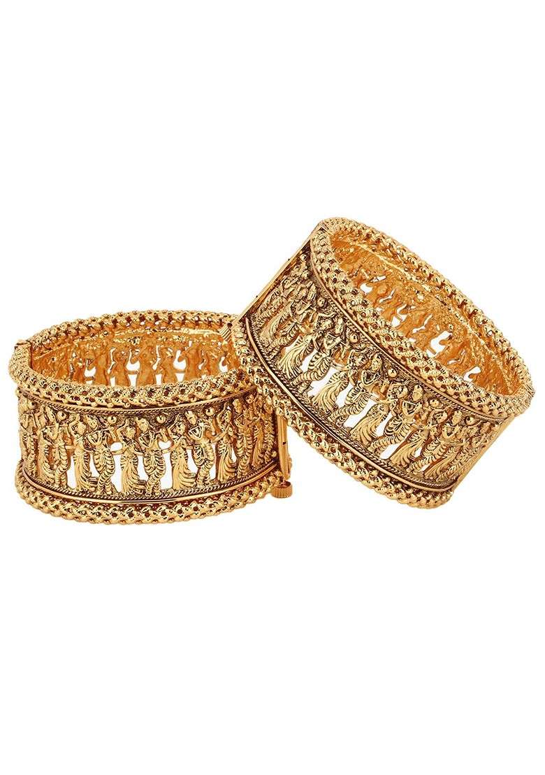 Gold Plain Gold Plated Bangles (Set Of 2) - Indya