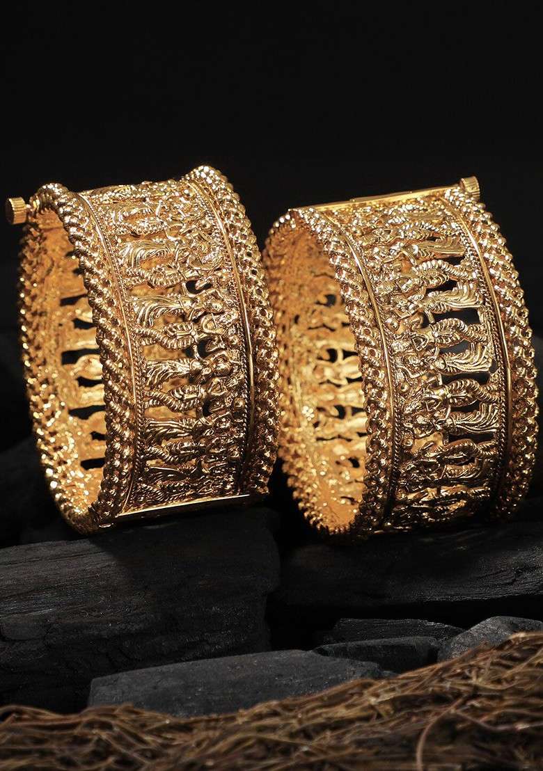 Gold Plain Gold Plated Bangles (Set Of 2) - Indya
