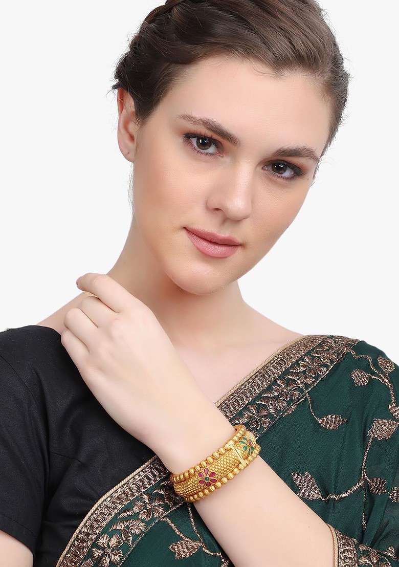 Gold Stone Studded  Gold Plated Bangles (Set Of 2) - Indya