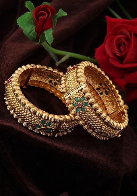 Gold Stone Studded  Gold Plated Bangles (Set Of 2)