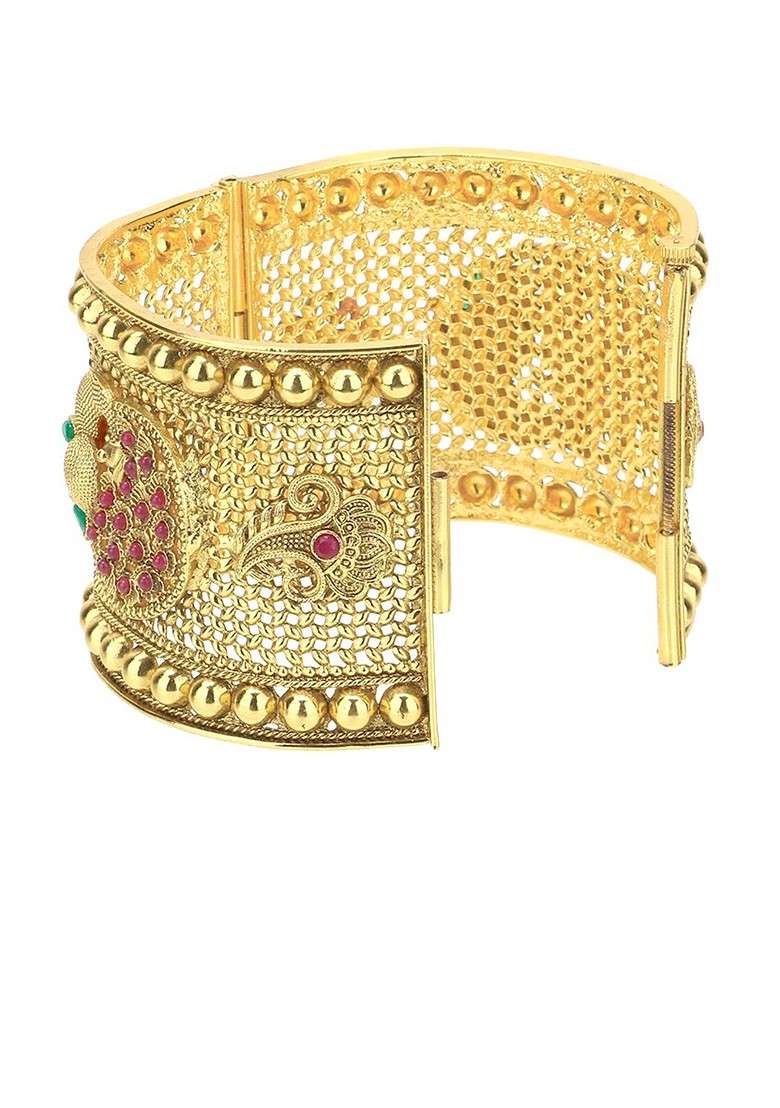Gold Stone Studded And Beaded Gold Plated Bangles (Set Of 2) - Indya
