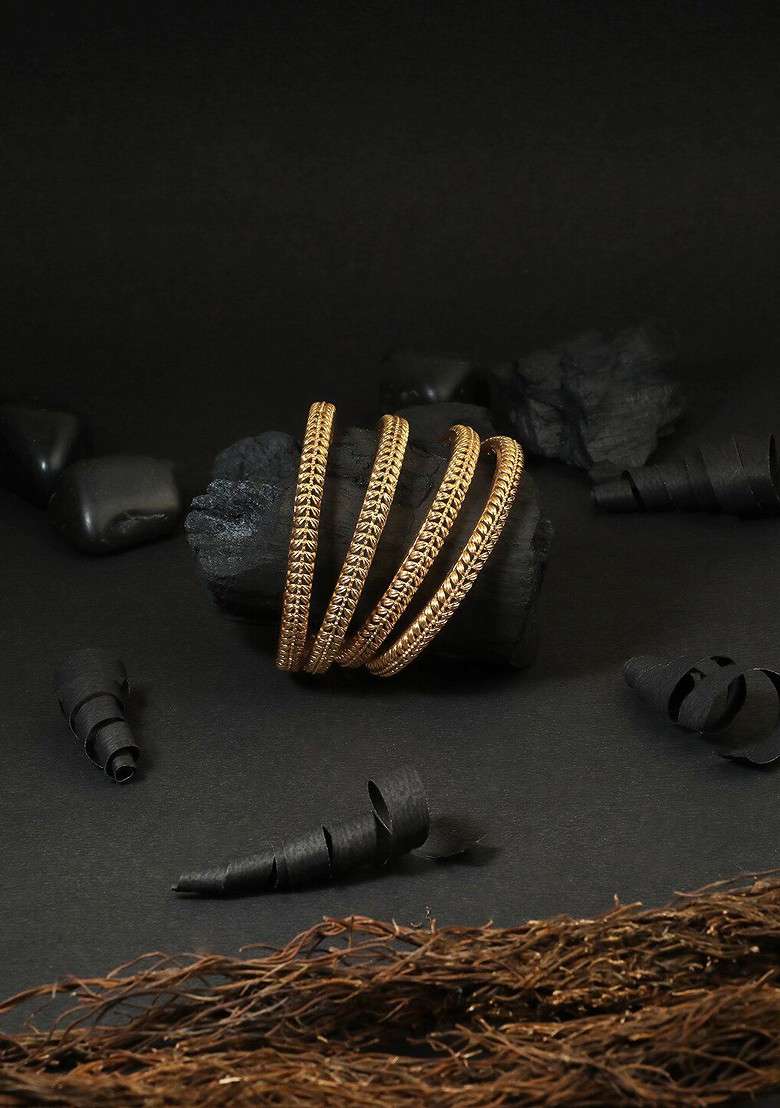 Gold Plain Gold Plated Bangle - Indya