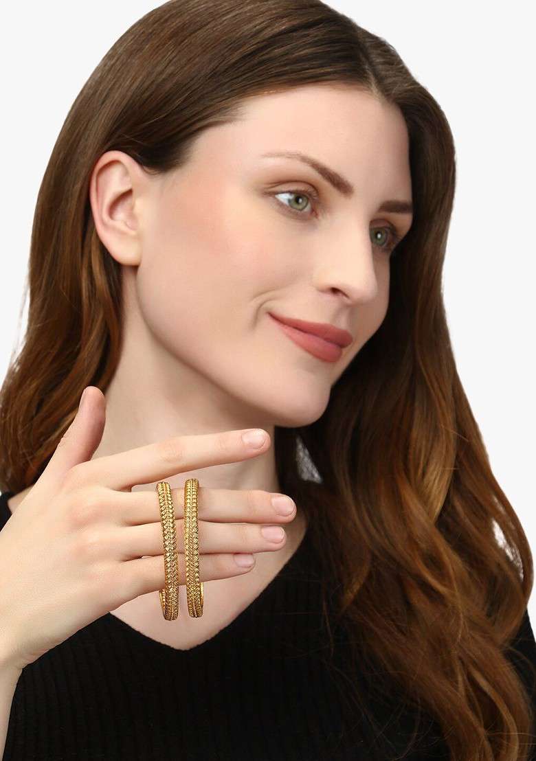 Gold Plain Gold Plated Bangle - Indya