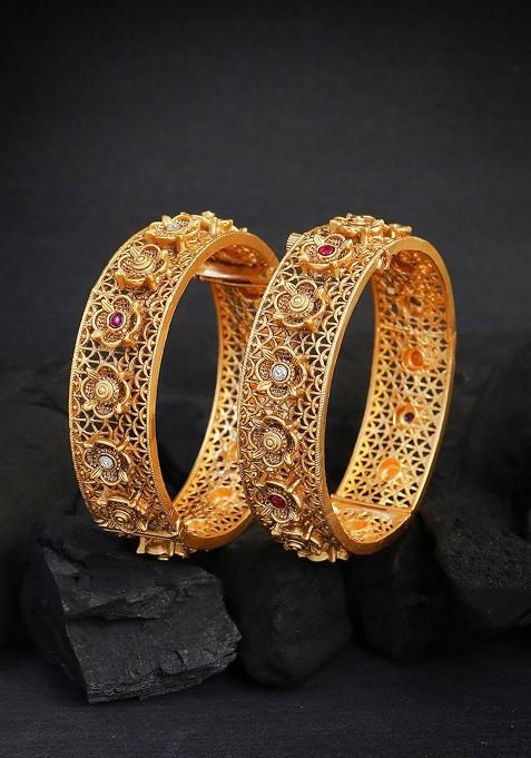 Gold Stone Studded  Gold Plated Bangles (Set Of 2)